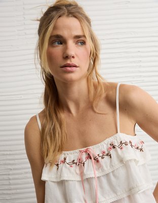 AE Embroidered Ruffle Cami Top | American Eagle