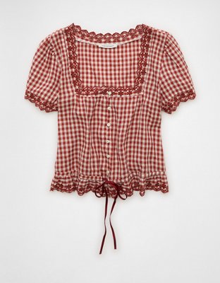 AE Short-Sleeve Button-Up Blouse