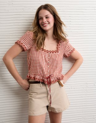 AE Short-Sleeve Button-Up Blouse