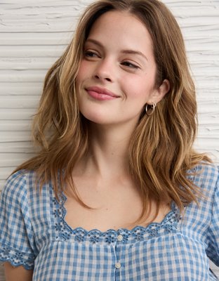 AE Short-Sleeve Button-Up Blouse