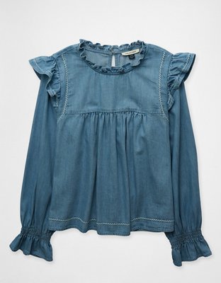 AE Long-Sleeve Denim Blouse