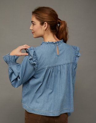 AE Long-Sleeve Denim Blouse