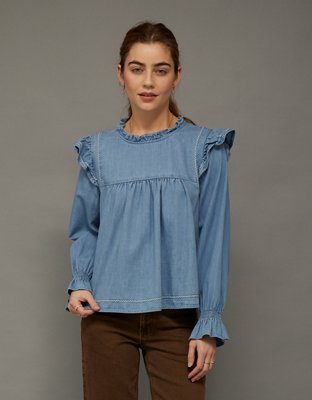 AE Long-Sleeve Denim Blouse