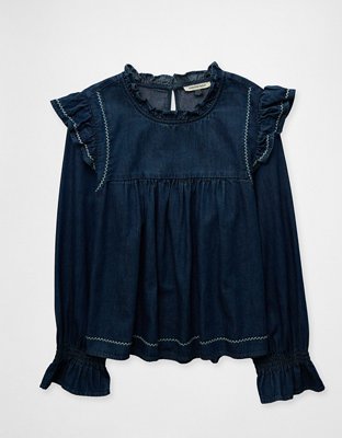 AE Long-Sleeve Denim Blouse