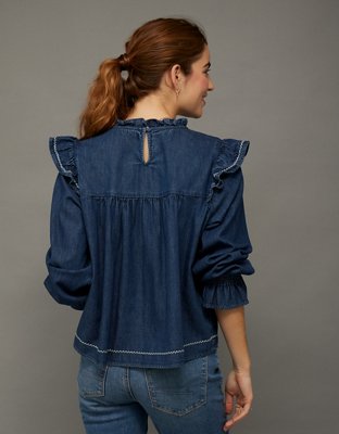 AE Long-Sleeve Denim Blouse