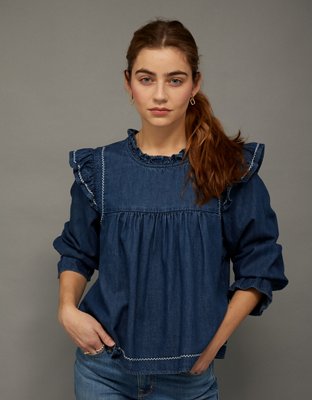 AE Long-Sleeve Denim Blouse
