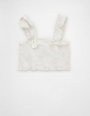 AE Cropped Linen-Blend Smocked Cami