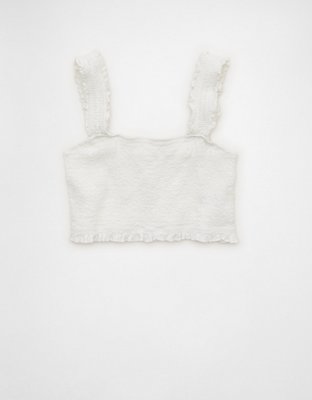 AE Cropped Linen-Blend Smocked Cami