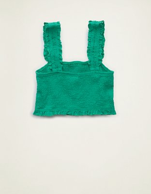 AE Cropped Linen-Blend Smocked Cami
