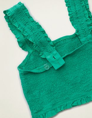 AE Cropped Linen-Blend Smocked Cami