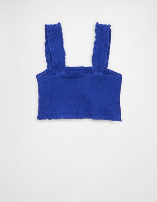AE Cropped Linen-Blend Smocked Cami
