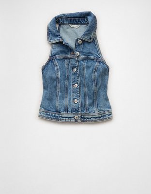AE Cropped Collared Denim Vest