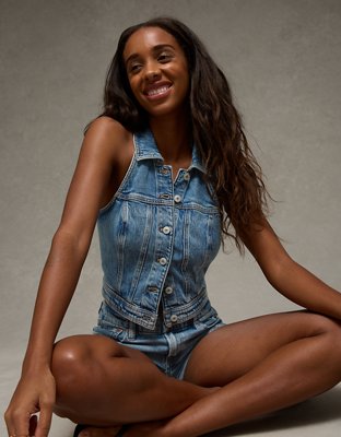 AE Cropped Collared Denim Vest