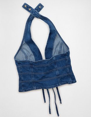 Женский жилет American Eagle AE Denim Bow-Front, цвет: Средняя варка — фото 6
