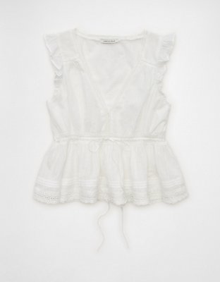 AE Lace Trim Flutter Sleeve Blouse