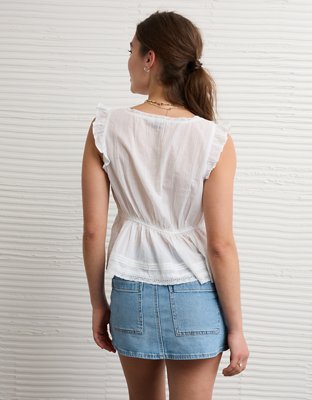 AE Lace Trim Flutter Sleeve Blouse