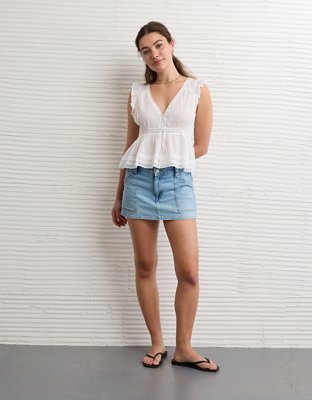 AE Lace Trim Flutter Sleeve Blouse