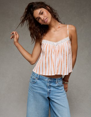AE Cropped Lace-Trim Cami | American Eagle