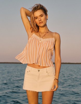 AE Cropped Lace-Trim Cami | American Eagle
