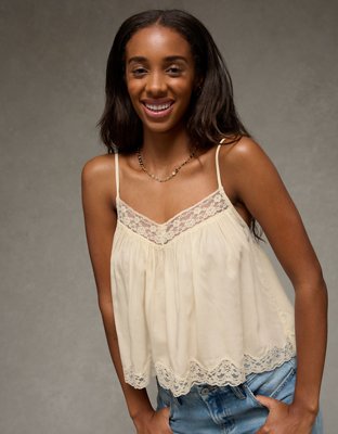 AE Cropped Lace-Trim Cami | American Eagle