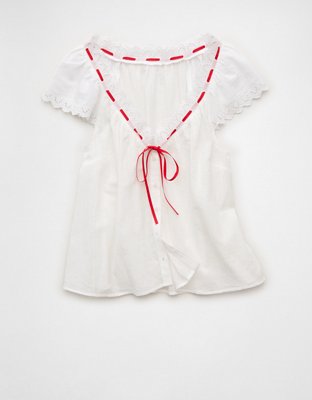 AE Short-Sleeve Ribbon Blouse | American Eagle