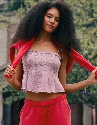 AE Smocked Button-Up Cami | American Eagle