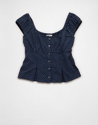 AE Cap-Sleeve Button-Up Top
