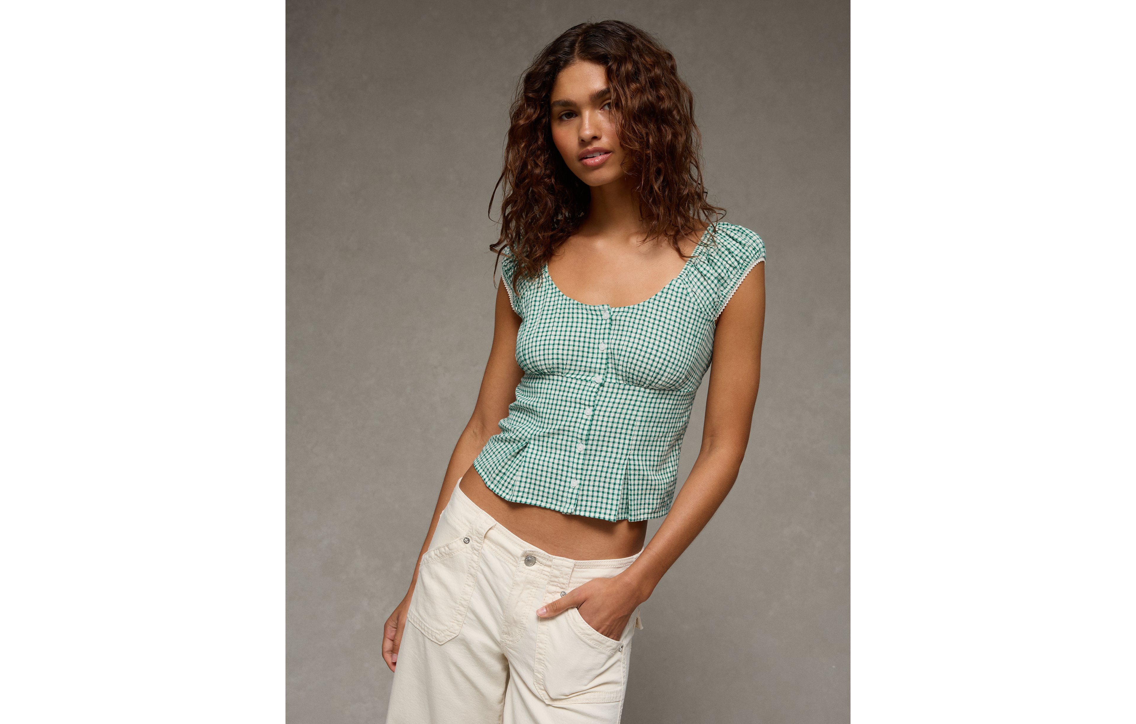 AE Cap-Sleeve Button-Up Top