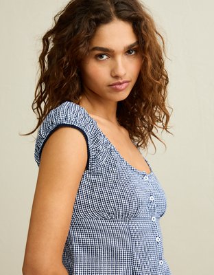 AE Cap-Sleeve Button-Up Top | American Eagle