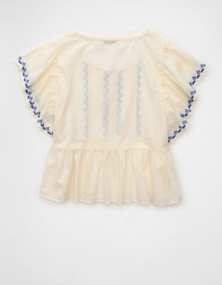 AE Short-Sleeve Embroidered Blouse
