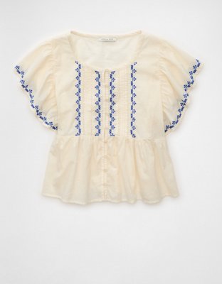 AE Short-Sleeve Embroidered Blouse