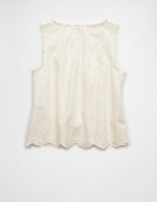 AE Ruffle-Neck Eyelet Button-Up Top