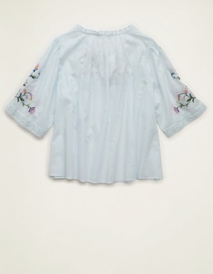 AE Flutter-Sleeve Embroidered Top