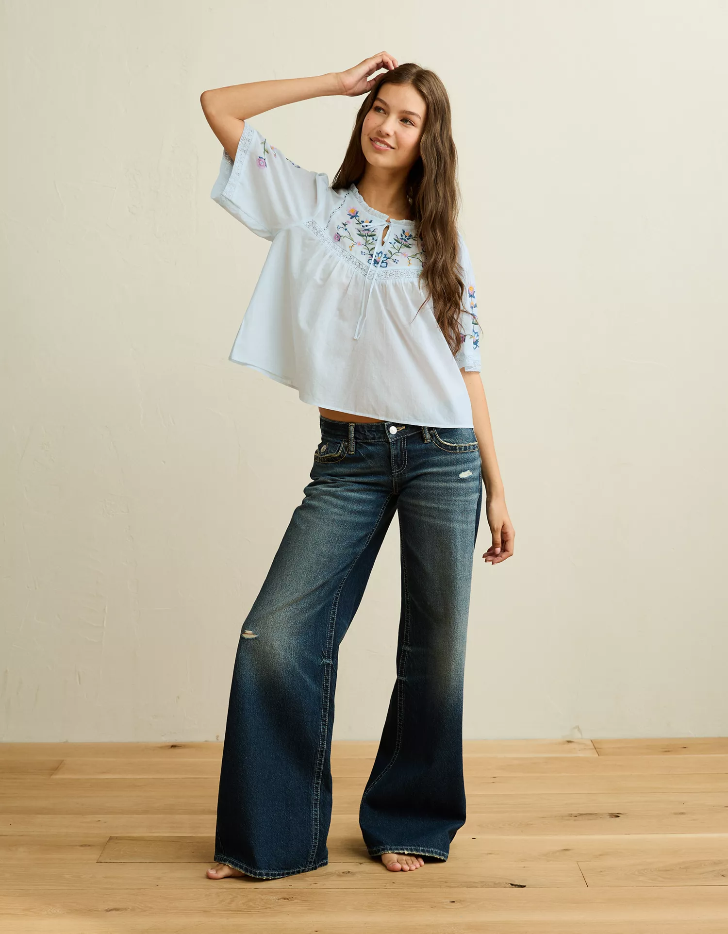AE Flutter-Sleeve Embroidered Top - thumbnail 6