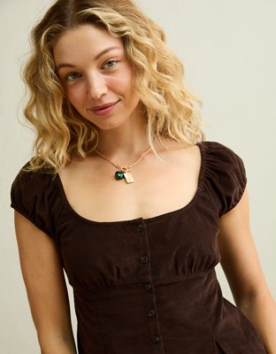 AE Short-Sleeve Button-Up Top