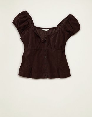 AE Short-Sleeve Button-Up Top