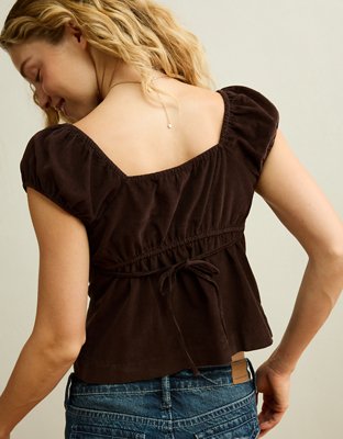 AE Short-Sleeve Button-Up Top