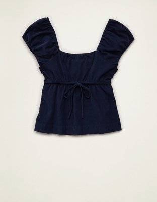 AE Short-Sleeve Button-Up Top
