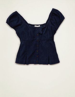 AE Short-Sleeve Button-Up Top