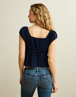 AE Short-Sleeve Button-Up Top