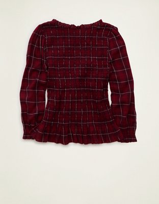 AE Smocked Button-Up Top