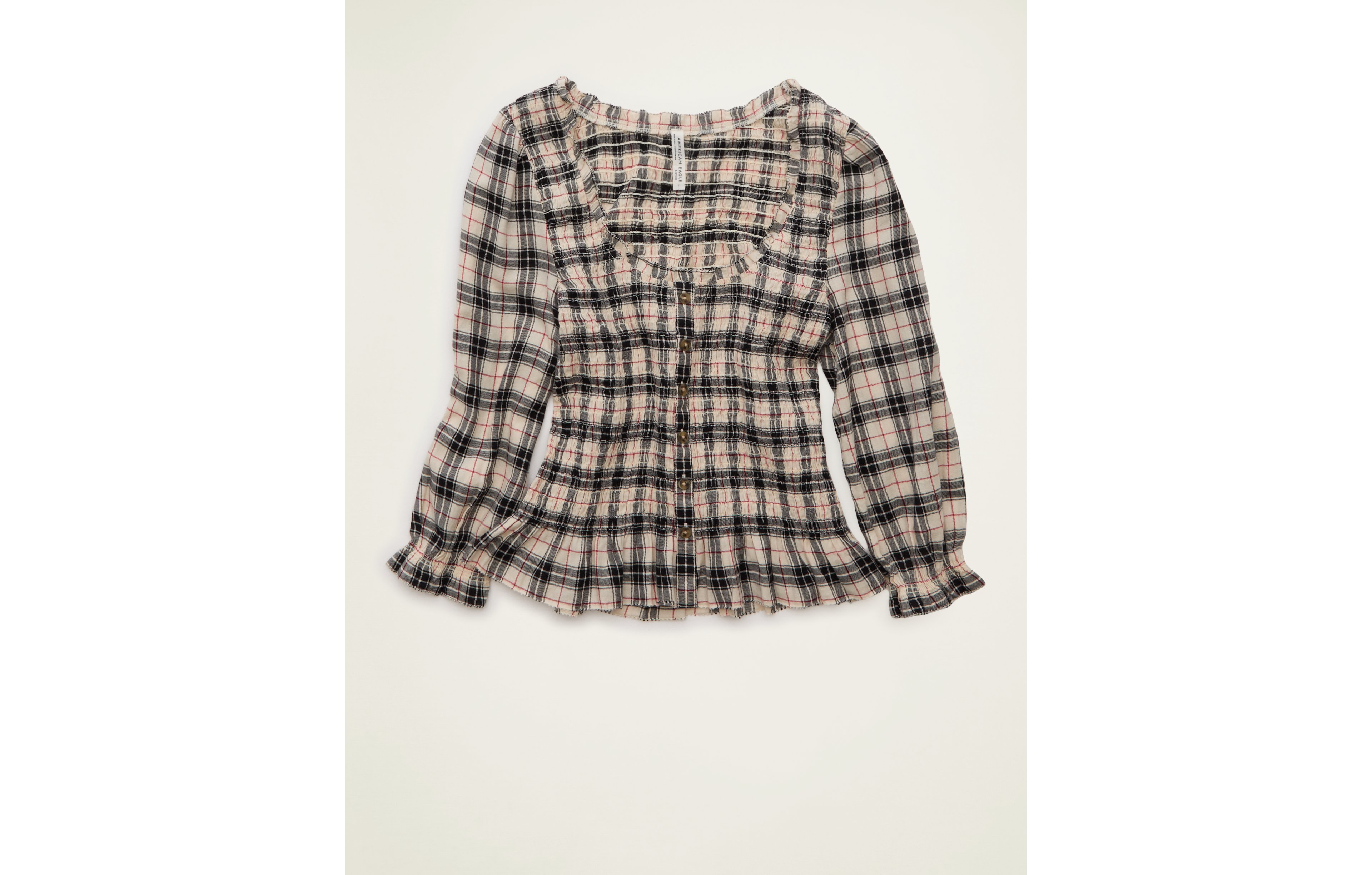 AE Smocked Button-Up Top