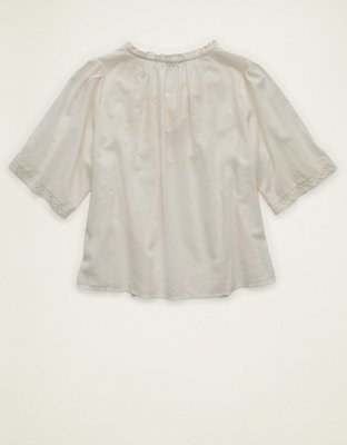 AE Flutter-Sleeve Embroidered Top
