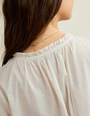 AE Flutter-Sleeve Embroidered Top