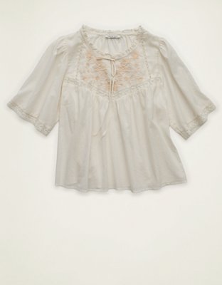 AE Flutter-Sleeve Embroidered Top