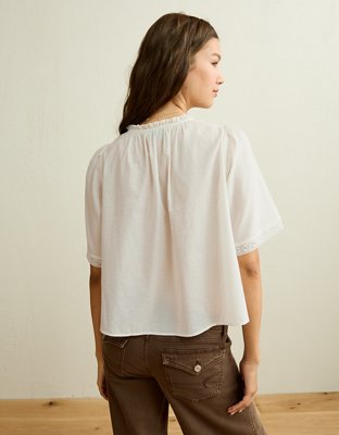 AE Flutter-Sleeve Embroidered Top