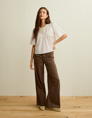 AE Flutter-Sleeve Embroidered Top