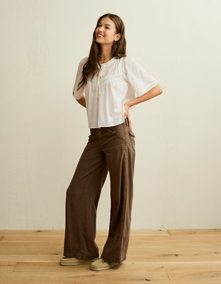 AE Flutter-Sleeve Embroidered Top