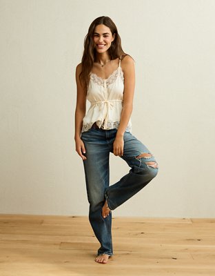 AE Lace Trim Button-Up Top