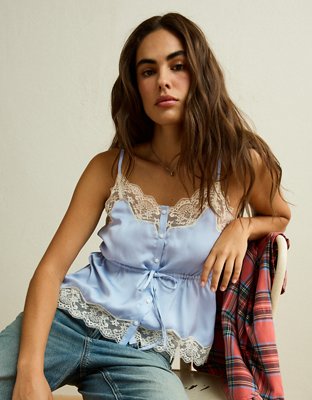 AE Lace Trim Button-Up Top